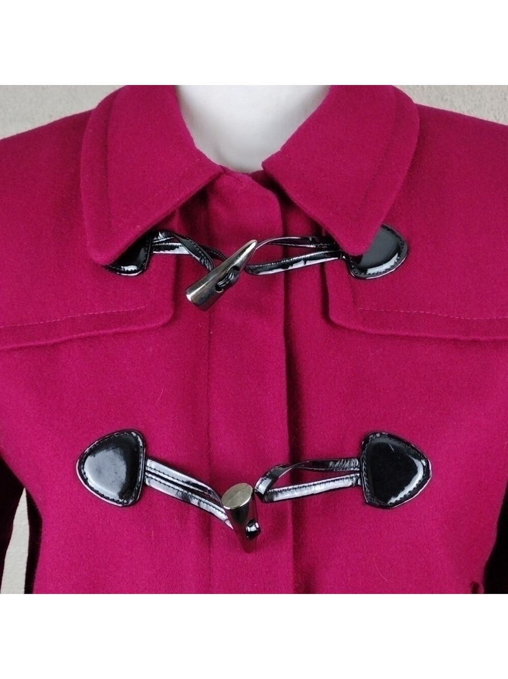 Calvin Klein Berry Wool Pointed Collar Long Cuffed Sleeve Toggle Zip Up Coat - Picture 4 of 15